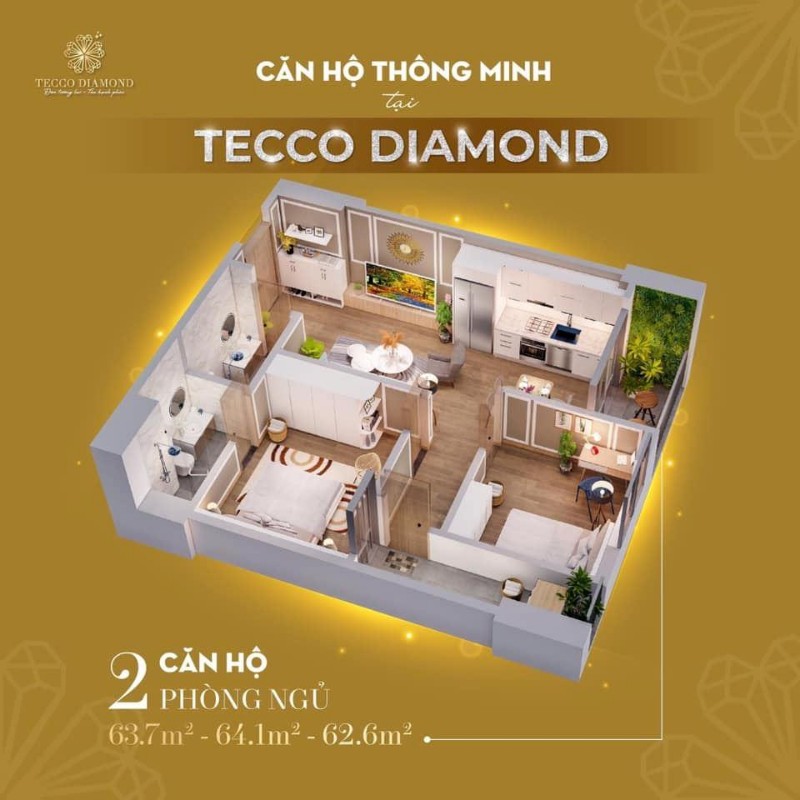 Ảnh của Căn hộ 2pn 62.6m2 siêu đẹp chung cư tecco diamond thanh trì giá chỉ từ 1.6 tỷ