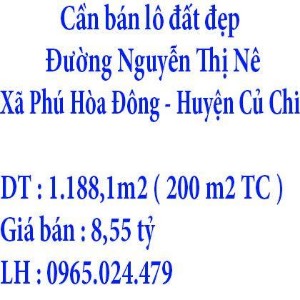 Ảnh của Cần bán lô đất đẹp có dt 1.188,1 m2 trong đó có 200 m2 thổ cư nằm ở đường nguyễn thị nê, xã phú hòa đông, huyện củ chi, tp hồ chí minh